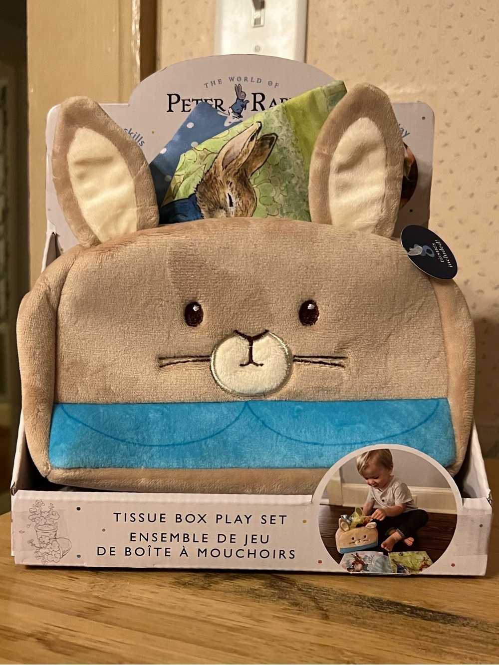 Peter Rabbit Plush Bunny Tissue Box Play Set - Tan and Blue